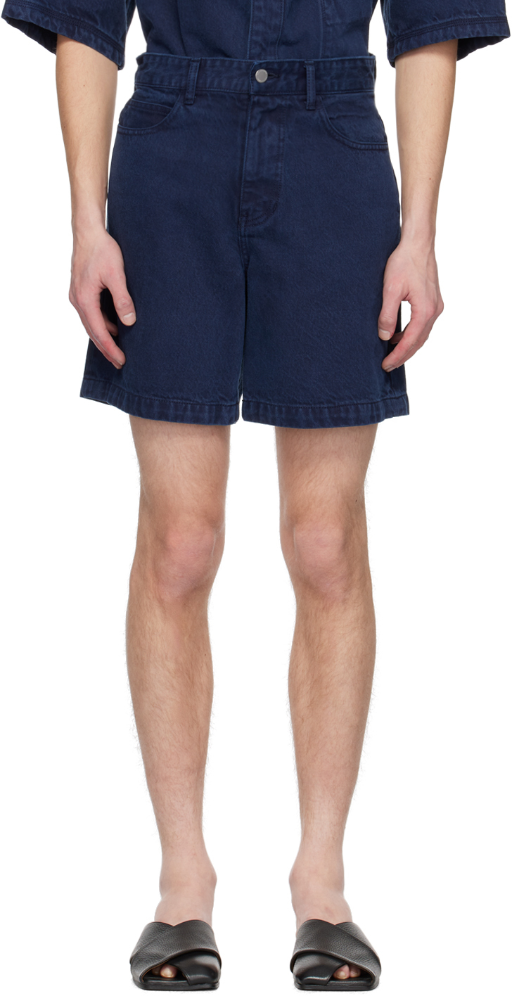 Solid Homme Navy Faded Denim Shorts In 433n Navy