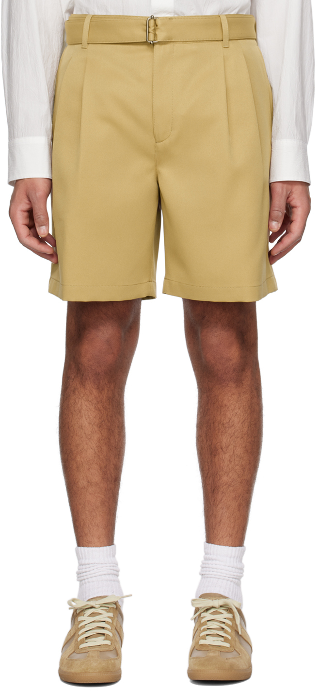 Solid Homme: Beige Pleated Shorts | SSENSE
