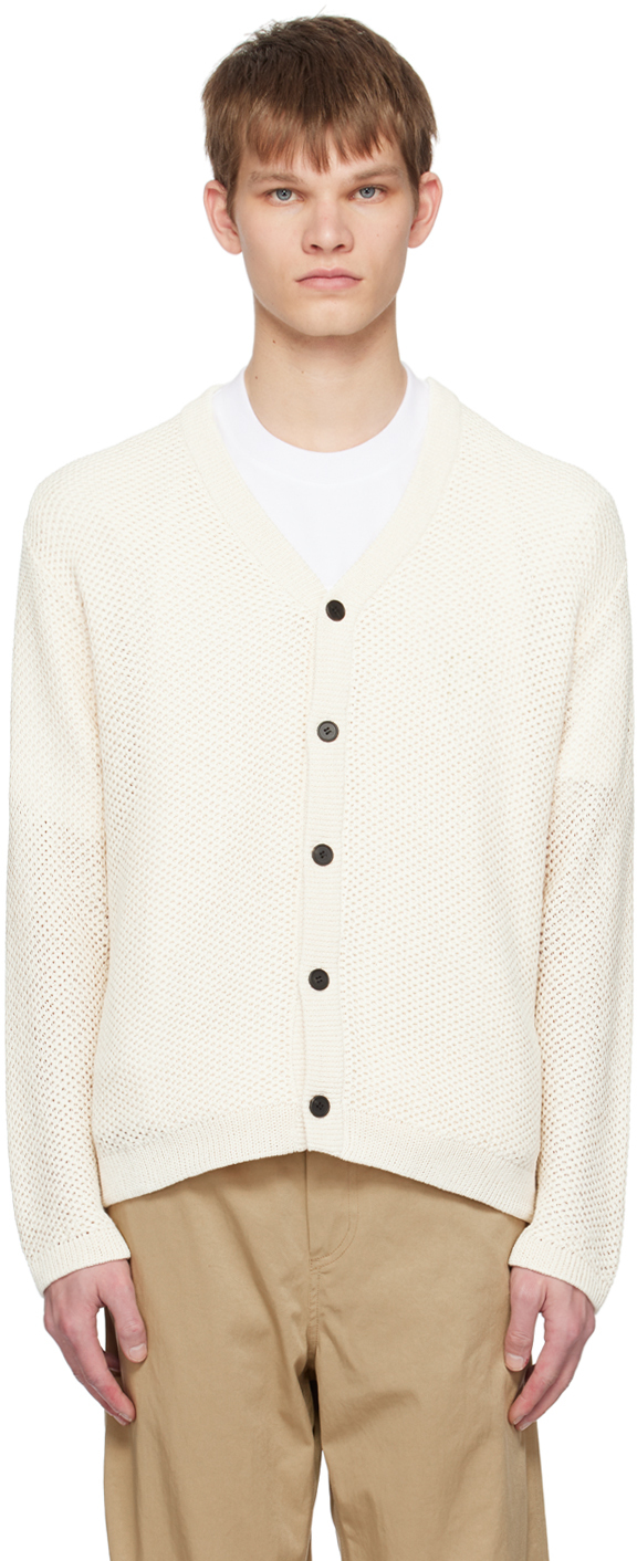 Solid Homme Off-white Openwork Cardigan In 505i Ivory