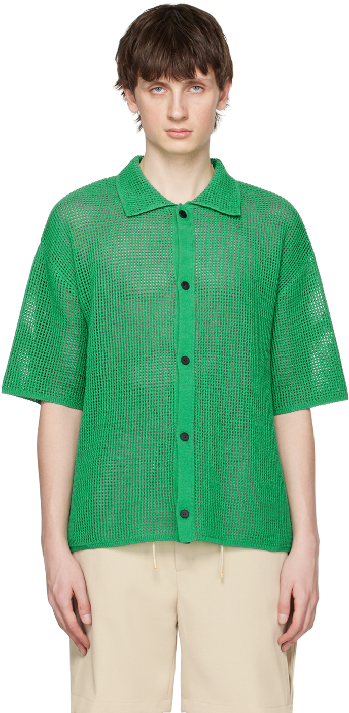 Solid Homme Green Spread Collar Shirt