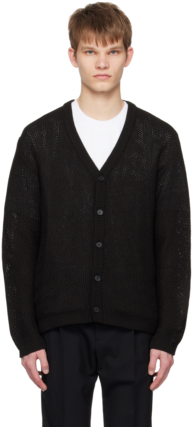 Black Openwork Cardigan by Solid Homme on Sale