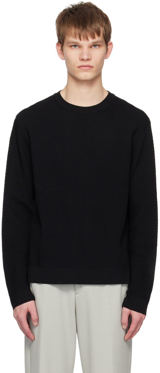 Black Diagonal Detail Sweater by Solid Homme on Sale