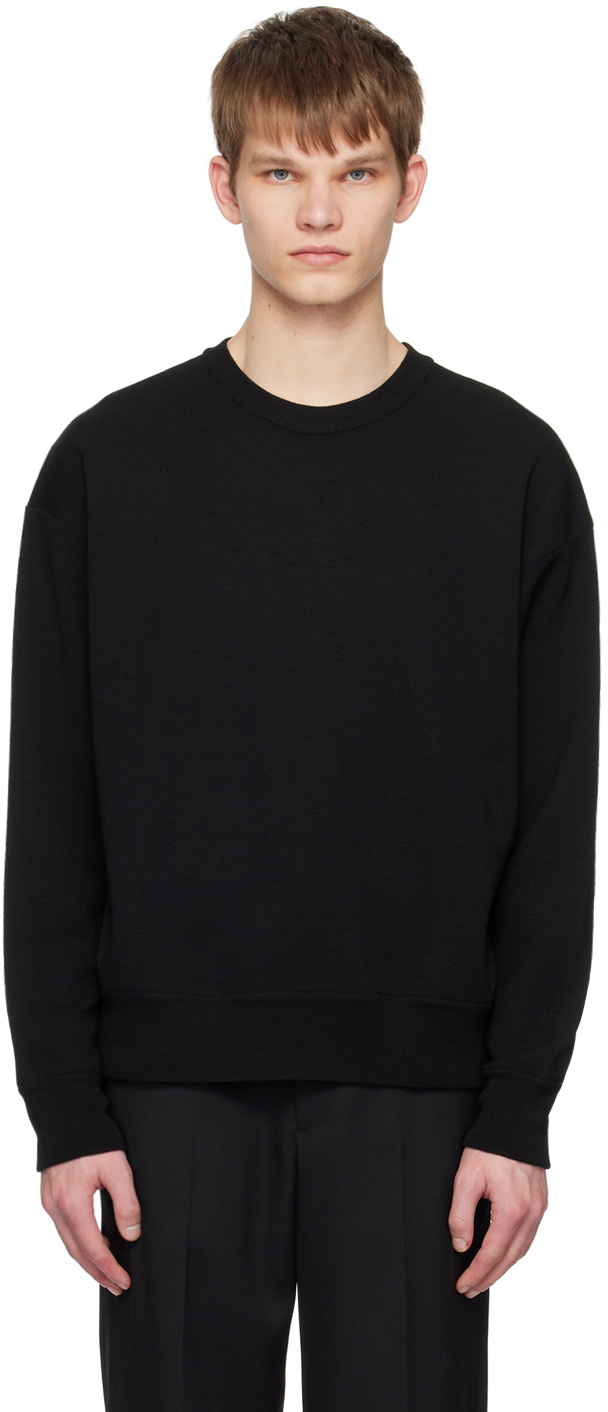 Solid Homme Black Rib Trim Sweater In 510b Black