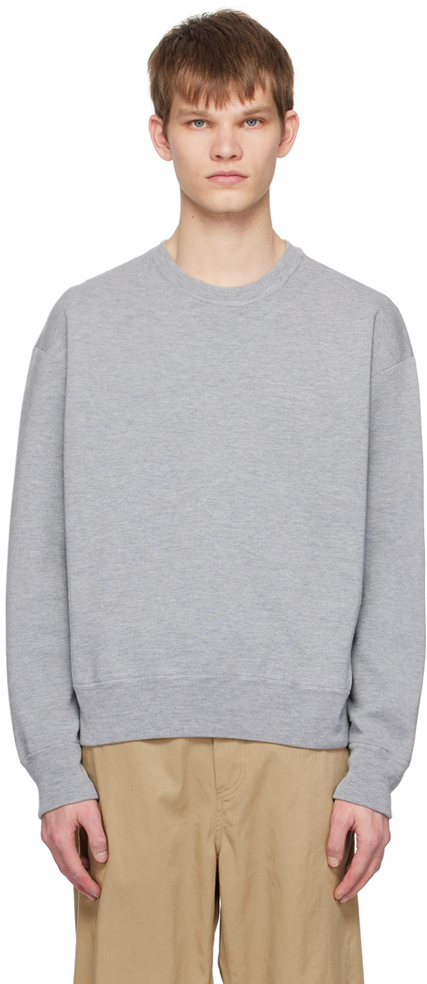 Solid Homme: Gray Rib Trim Sweater | SSENSE