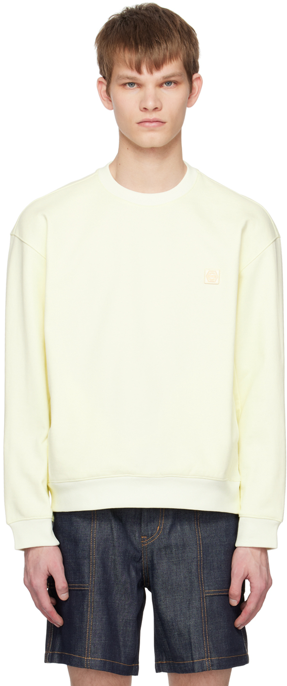 Solid Homme: Yellow Embroidered Sweatshirt | SSENSE Canada