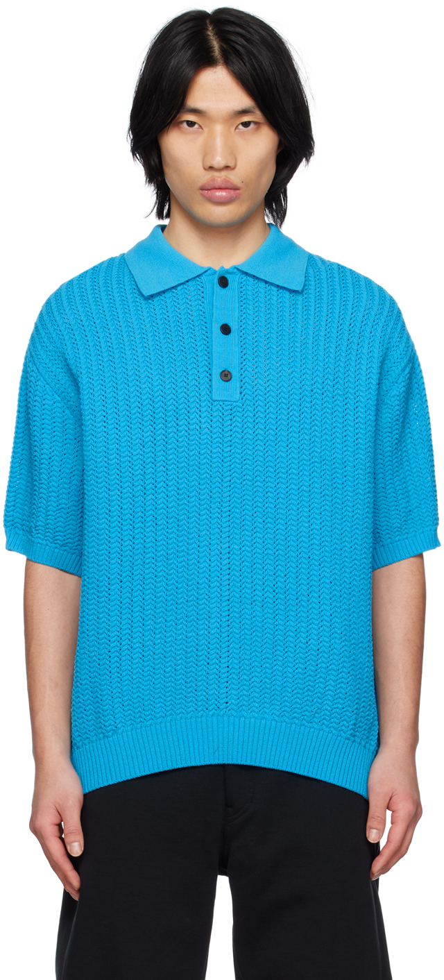 Solid Homme Blue Herringbone Polo In 524l Blue