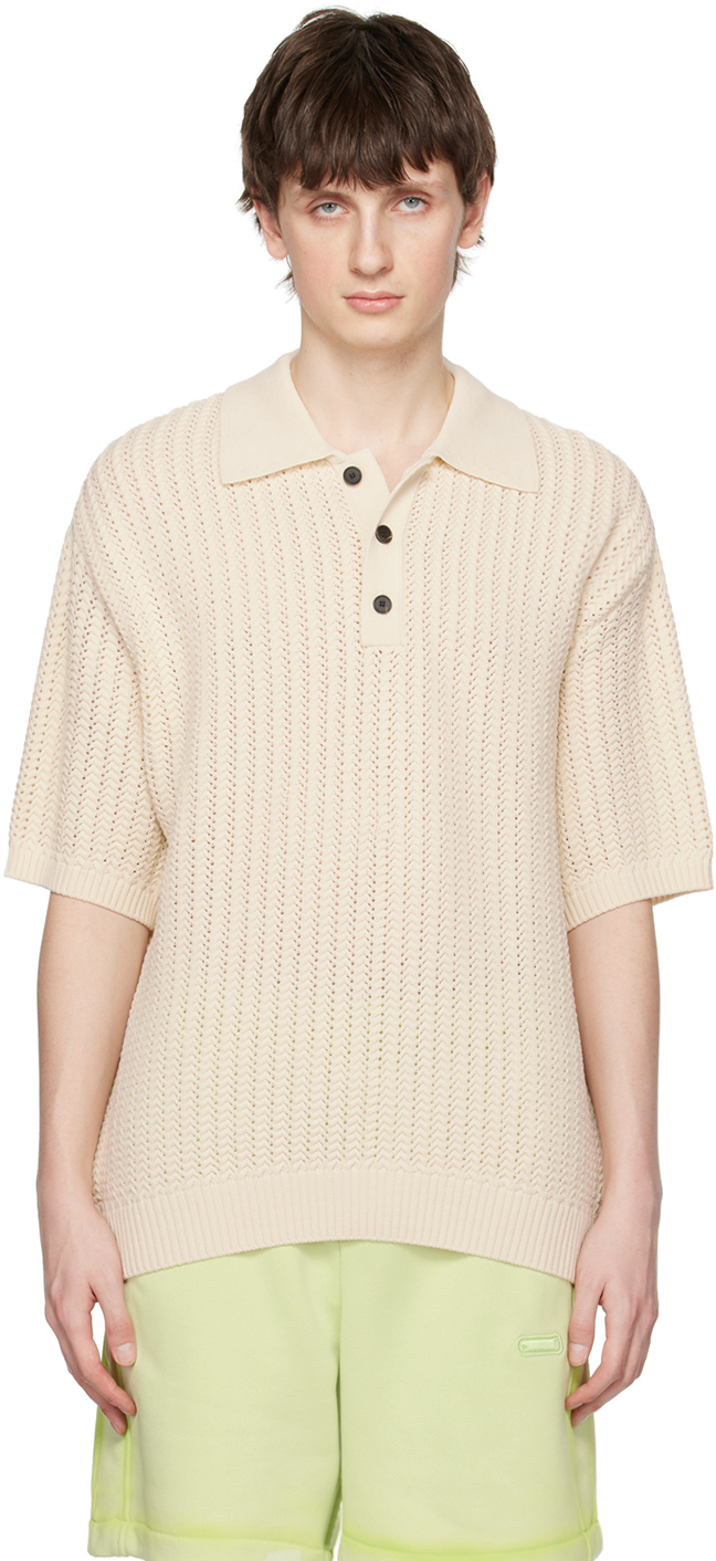 Solid Homme: White Spread Collar Polo | SSENSE