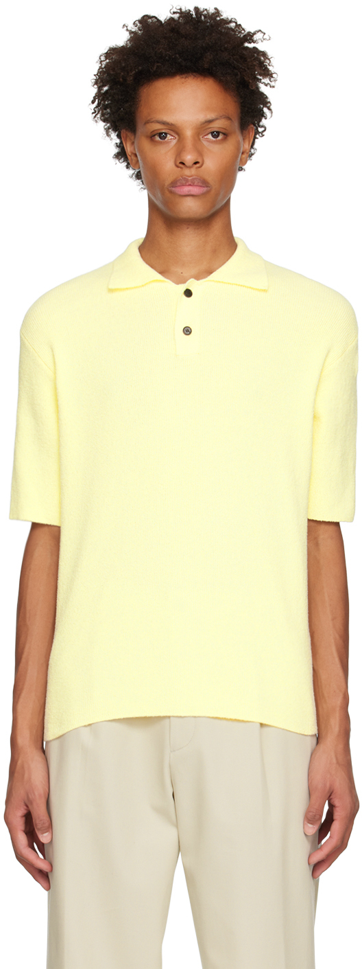 Solid Homme Yellow Ribbed Polo In 528y Yellow