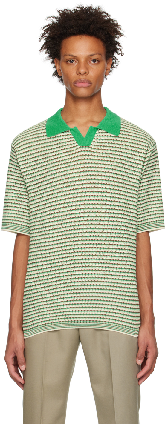 Solid Homme Green Striped Polo In 529f Fresh Green