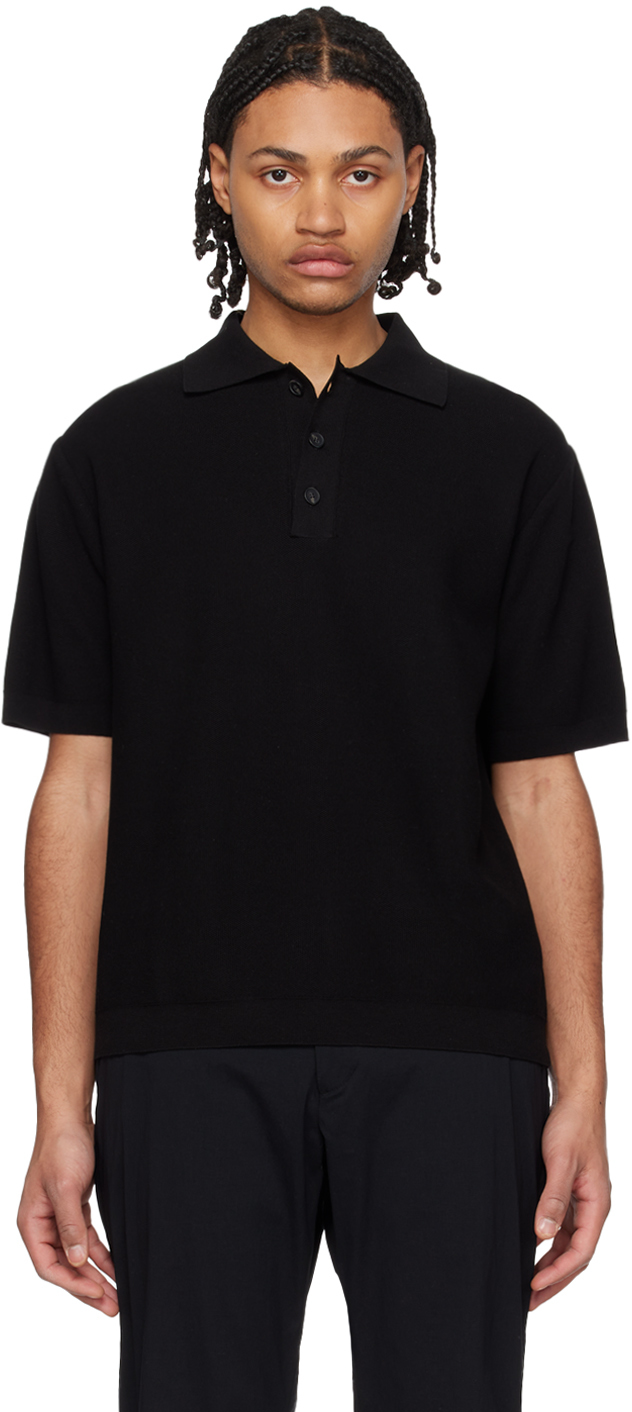 Solid Homme Black Three-button Polo In 533b Black