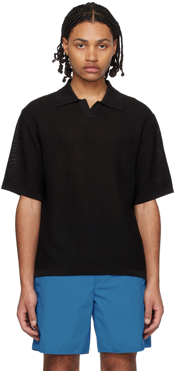 Solid Homme Black Spread Collar Polo In 526b Black