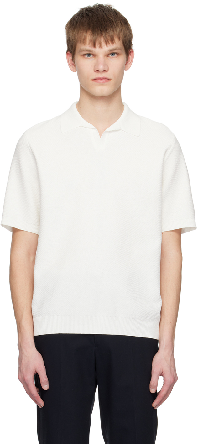 Solid Homme: Off-White Ribbed Polo | SSENSE