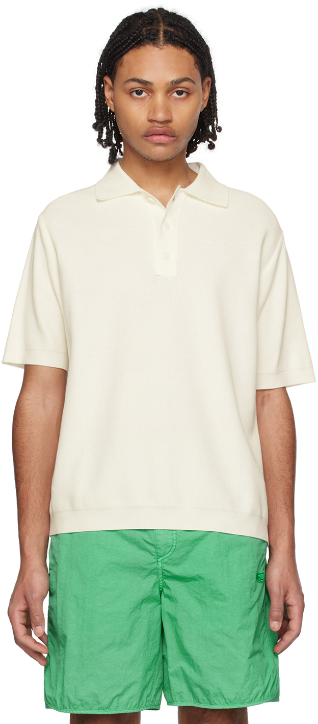 Solid Homme Off-white Three-button Polo In 535i Ivory