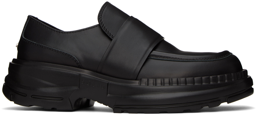 Solid Homme Black Leather Loafers In 905b Black