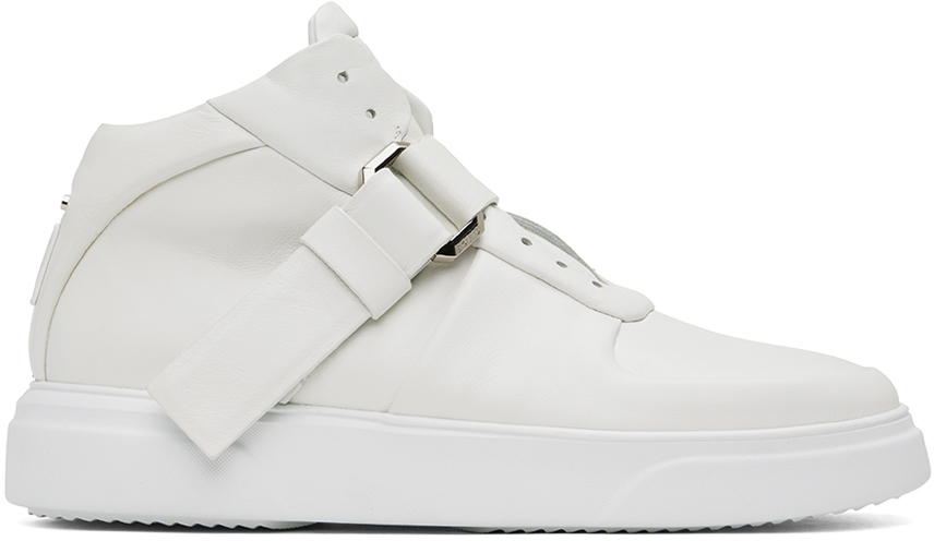 Solid Homme White Leather Trainers In 904w White
