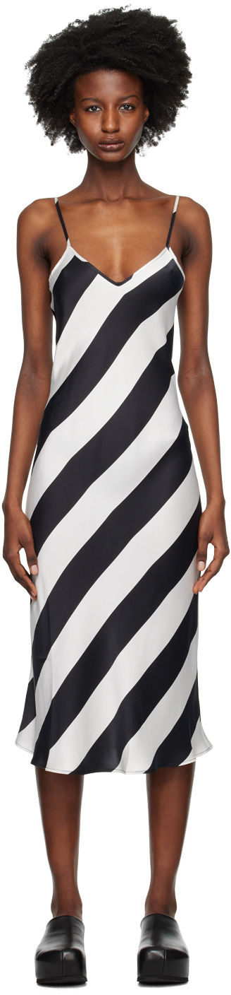 Silk Laundry Black & White 90s Slip Midi Dress In 1puffin Stripe