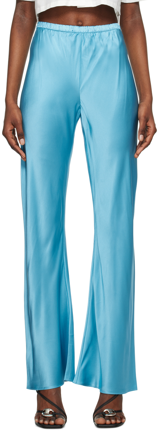 Blue Flared Lounge Pants by Silk Laundry on Sale
