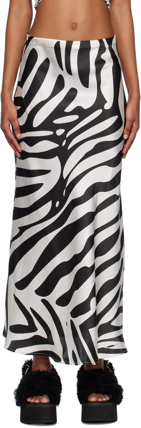 Silk Laundry Black & White Bias Cut Midi Skirt