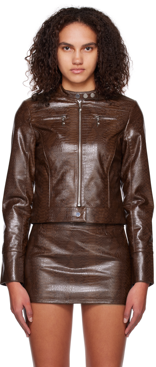 Miaou: Brown Hannah Jewett Edition Faux-Leather Jacket | SSENSE