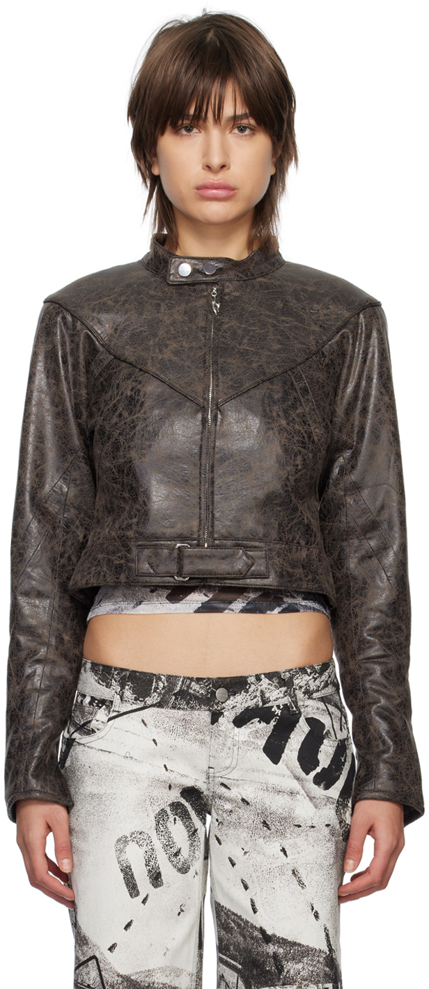 Brown Hannah Jewett Edition Vaughn Faux-Leather Jacket by Miaou on Sale