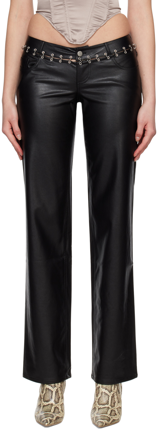 Miaou Black Marco Faux-leather Pants In Black Leather