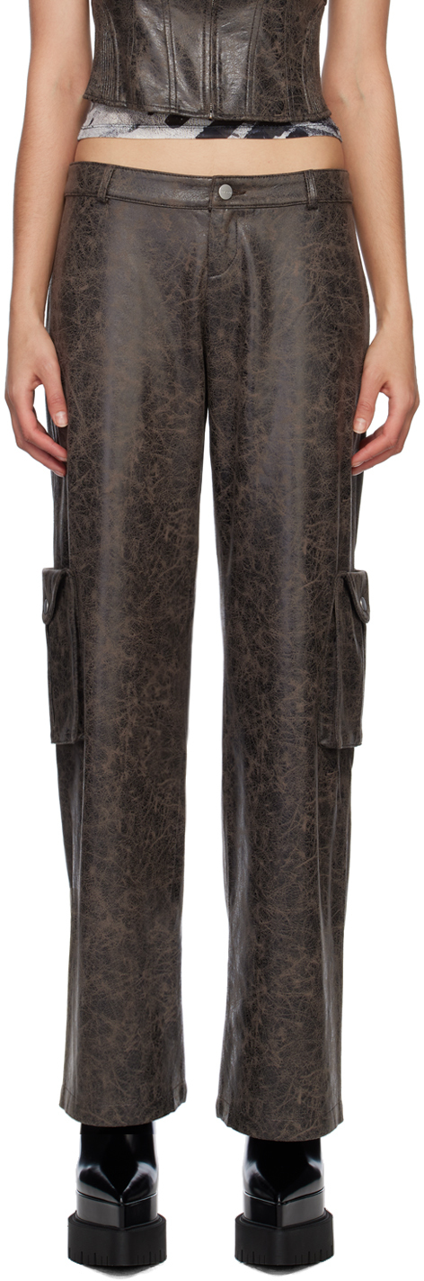Miaou Brown Elias Faux-Leather Trousers