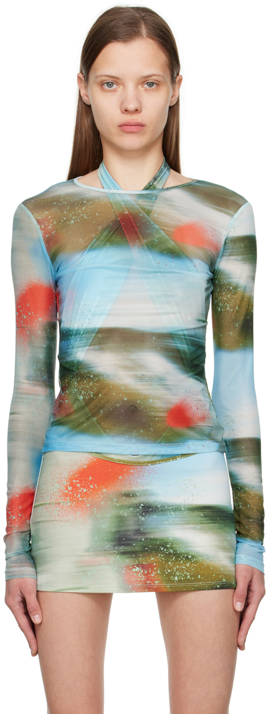 Miaou Multicolor Long Sleeve T-shirt In Motion Blue