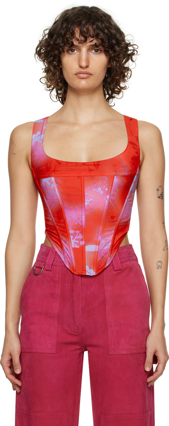 Miaou Campbell Stretch Mesh Corset Top In Red