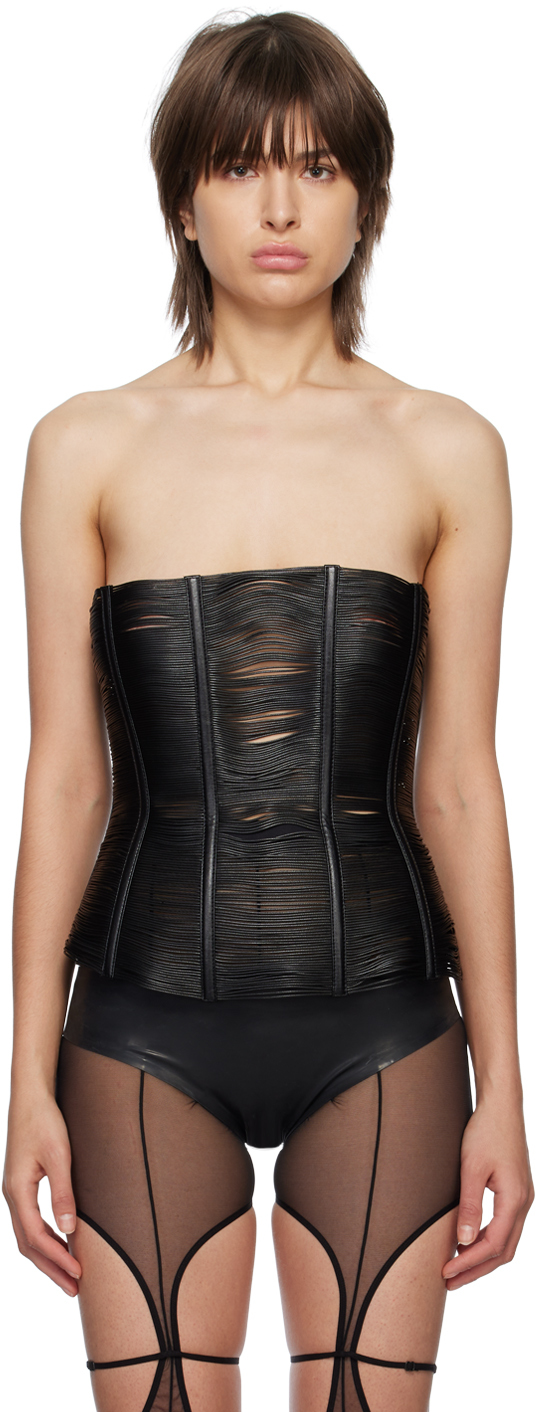 Miaou Black Hannah Jewett Edition Flux Faux-leather Corset In Black Leather
