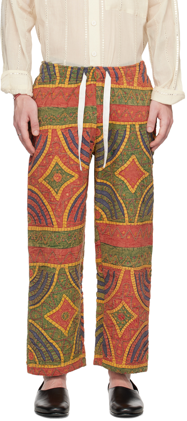 Karu Research Yellow & Green Drawstring Trousers In Salmon/yellow/indigo