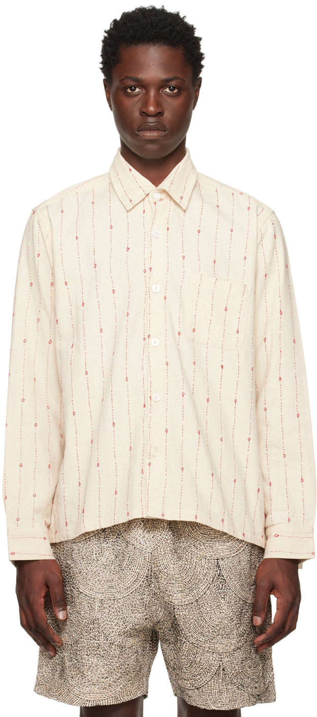 Shop Karu Research Off-white Button Shirt In Ecru/red