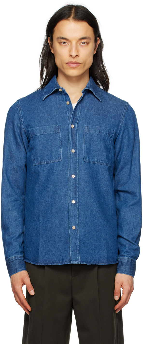 Another Aspect Navy 'another Shirt 5.0' Shirt In Raw Indigo