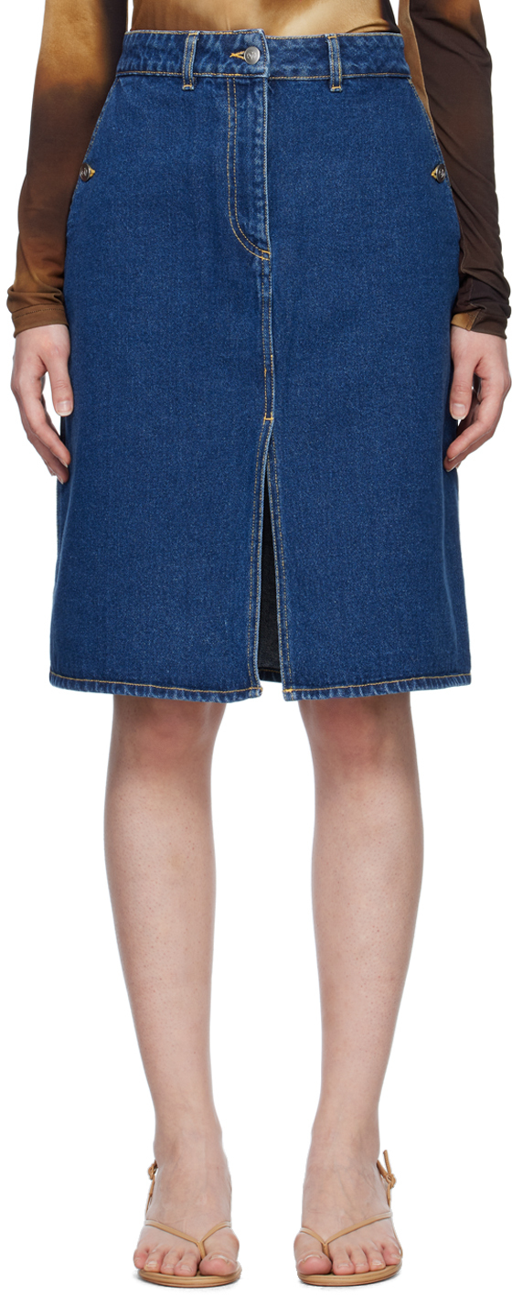 Shop Saks Potts Blue Zoe Denim Midi Skirt In 24523 Blue Indigo