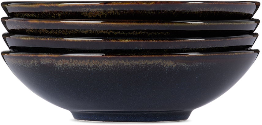 Jars Céramistes Navy Tourron Deep Soup Plate Set, 4 Pcs In Indigo