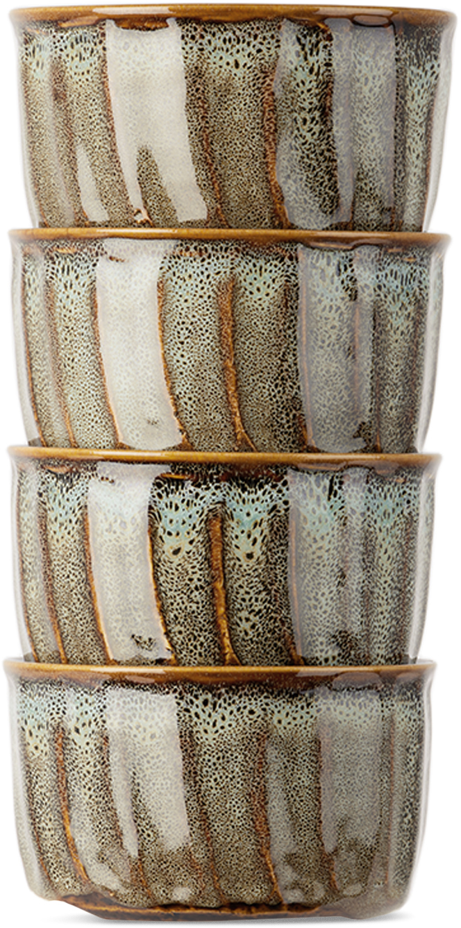 Jars Céramistes Blue & Brown Dashi Bowl Set, 4 Pcs In Ecume