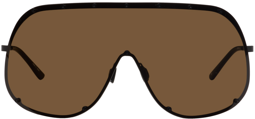 Rick Owens Black Shield Sunglasses In 0904 Blk Temple/brow