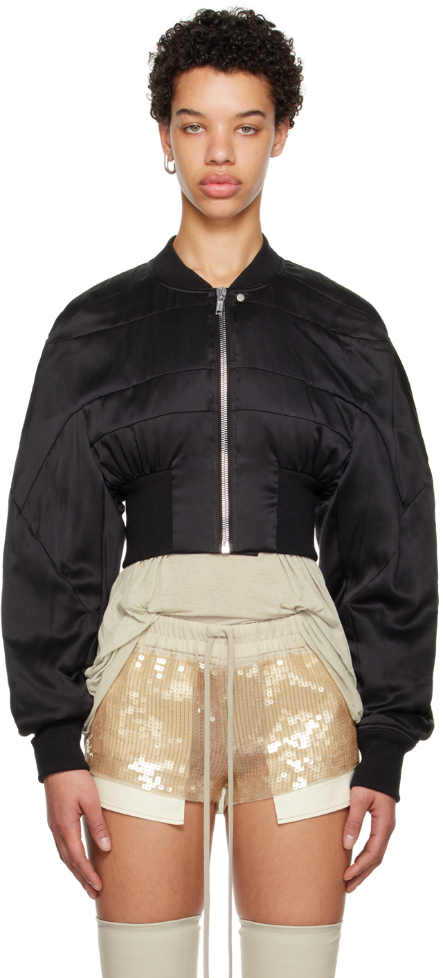 Rick Owens Cropped Leather Bomber Jacket In Black