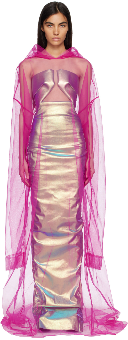 Rick Owens Tulle Maxi Dress In Hot Pink