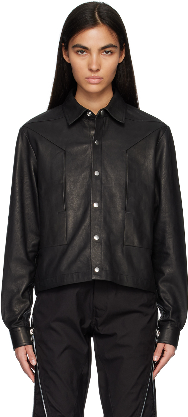 Rick Owens Alice Leather Shirt Jacket In Black