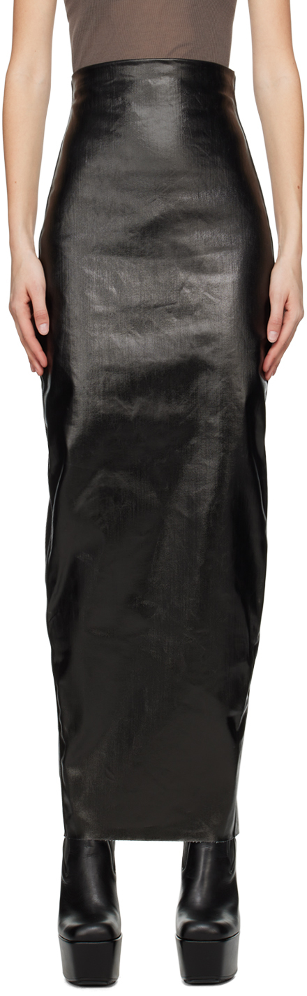 RICK OWENS BLACK AL PILLAR DENIM MAXI SKIRT