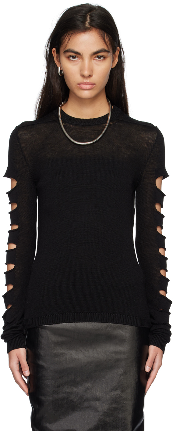 Rick Owens Spartan Cutout Wool And Cotton-blend Sweater In Black