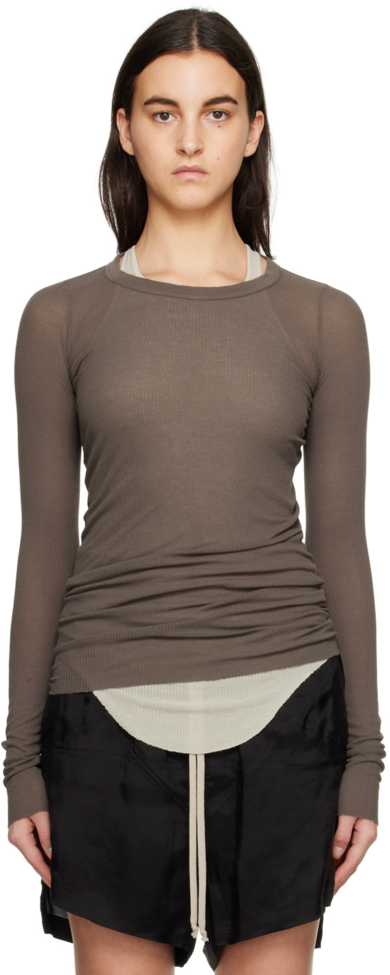 Shop Rick Owens Taupe Rib Long Sleeve T-shirt In 34 Dust