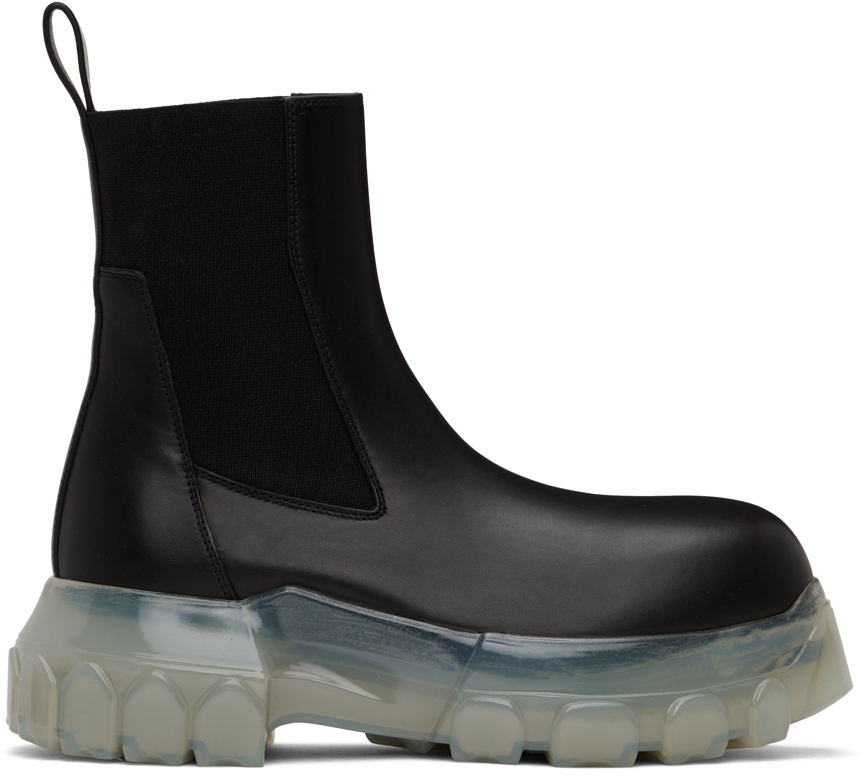 Black Beatle Bozo Tractor Boots by Rick Owens on Sale