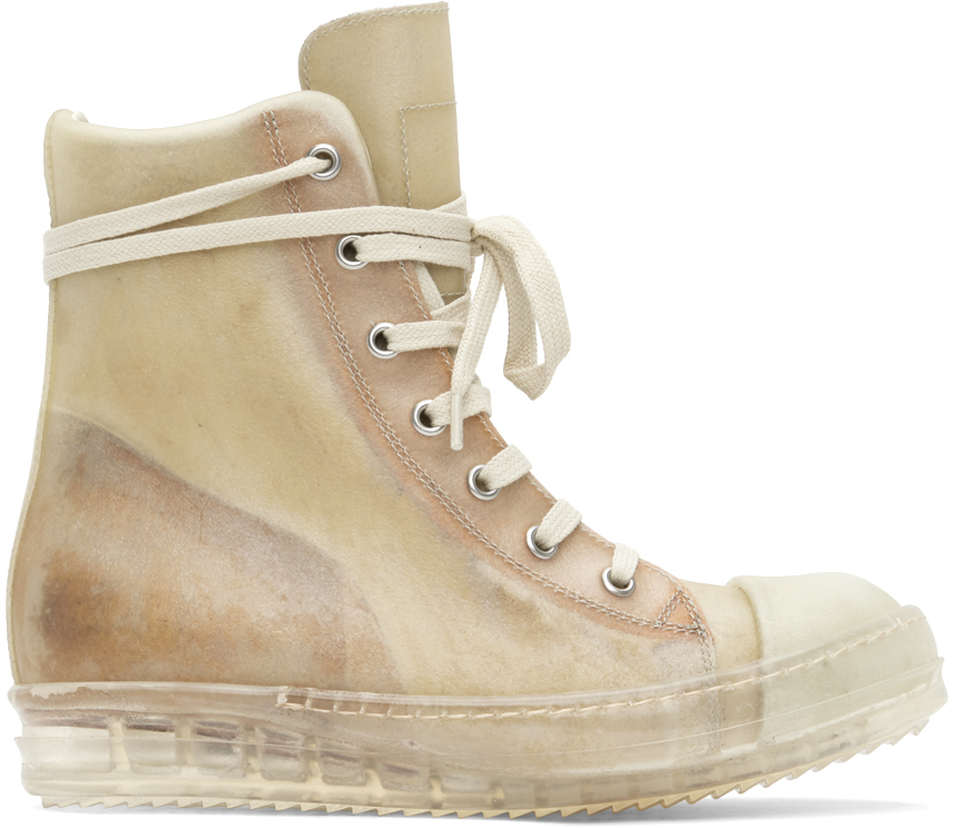 Rick Owens Biege Leather Trainers In 211010 Natural/natur