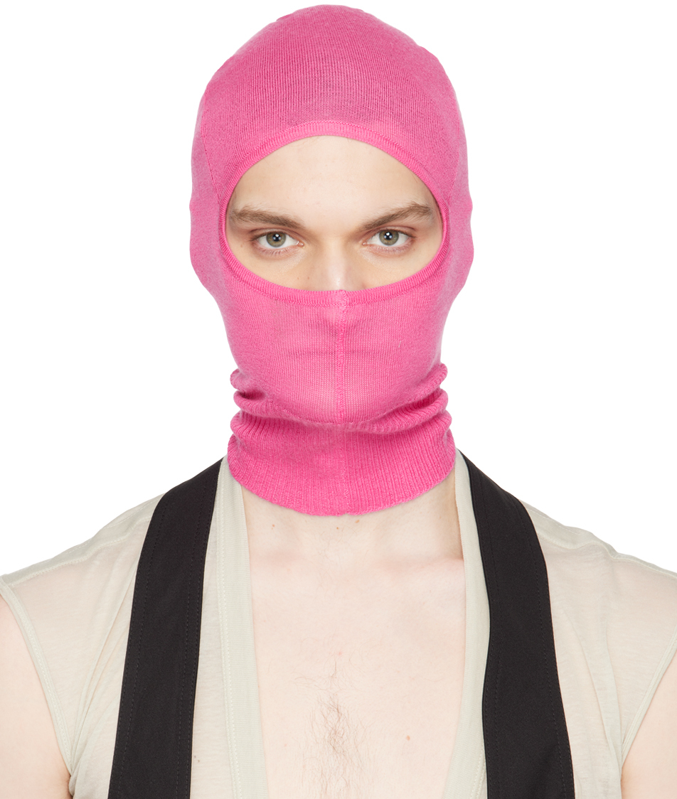 Rick Owens Cut-out Knitted Wool Balaclava In Pink