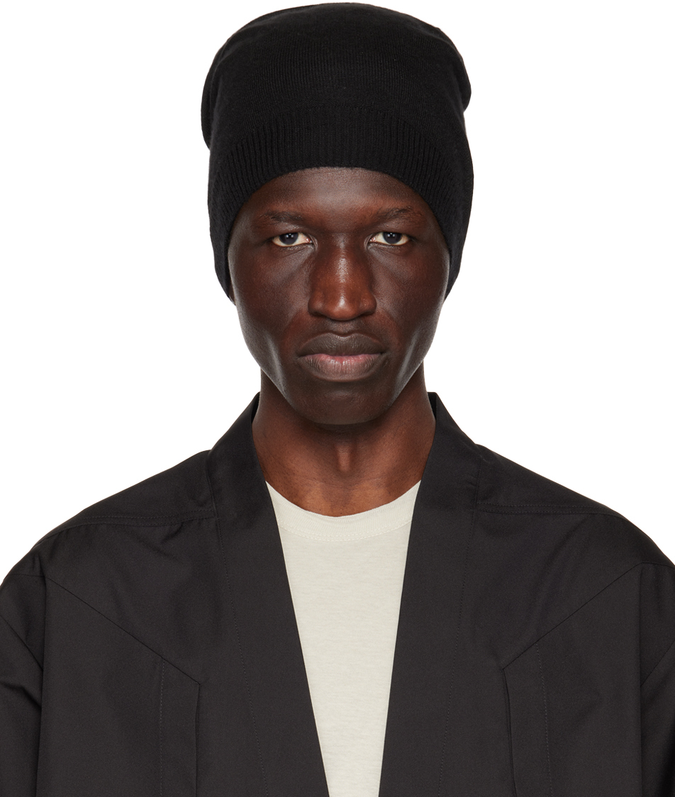 Black Cashmere Medium Beanie by Rick Owens on Sale