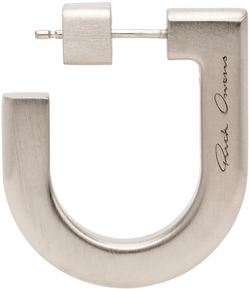 Rick Owens Engraved-logo Hoop Earring In Silver