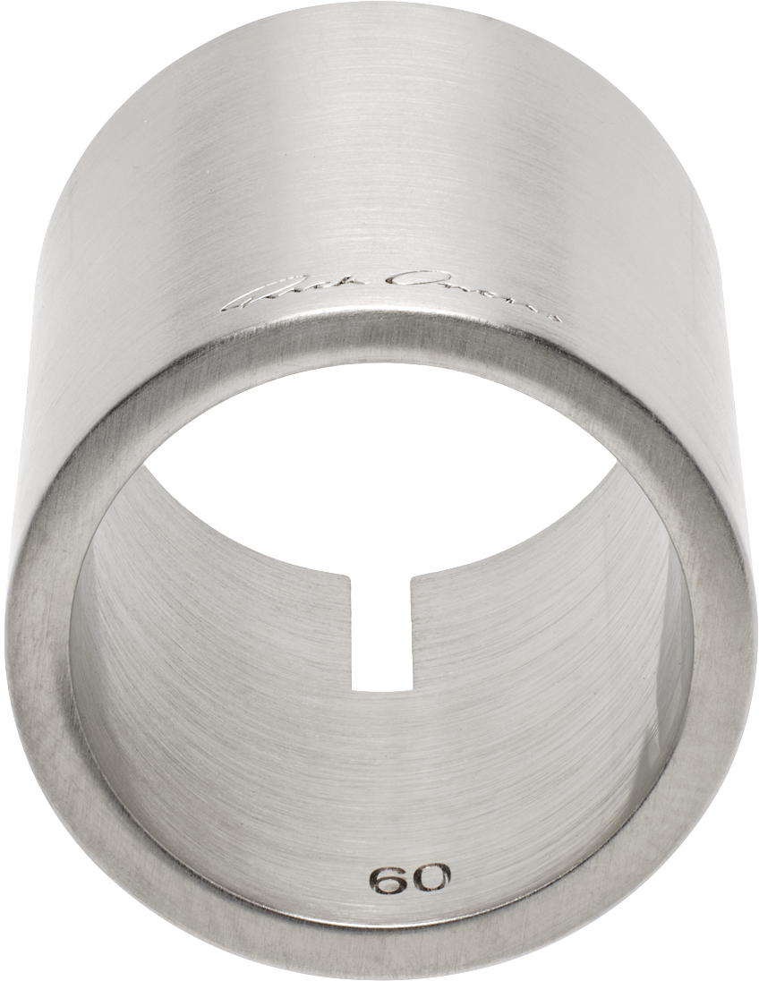 Rick Owens Silver Slitted Thumb Ring In 128 Palladio