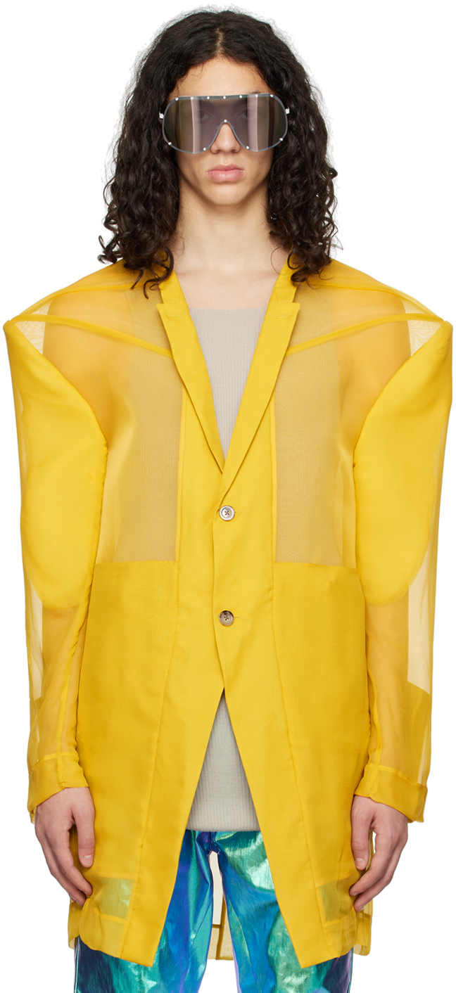 Yellow Transtatlin Coat by Rick Owens on Sale