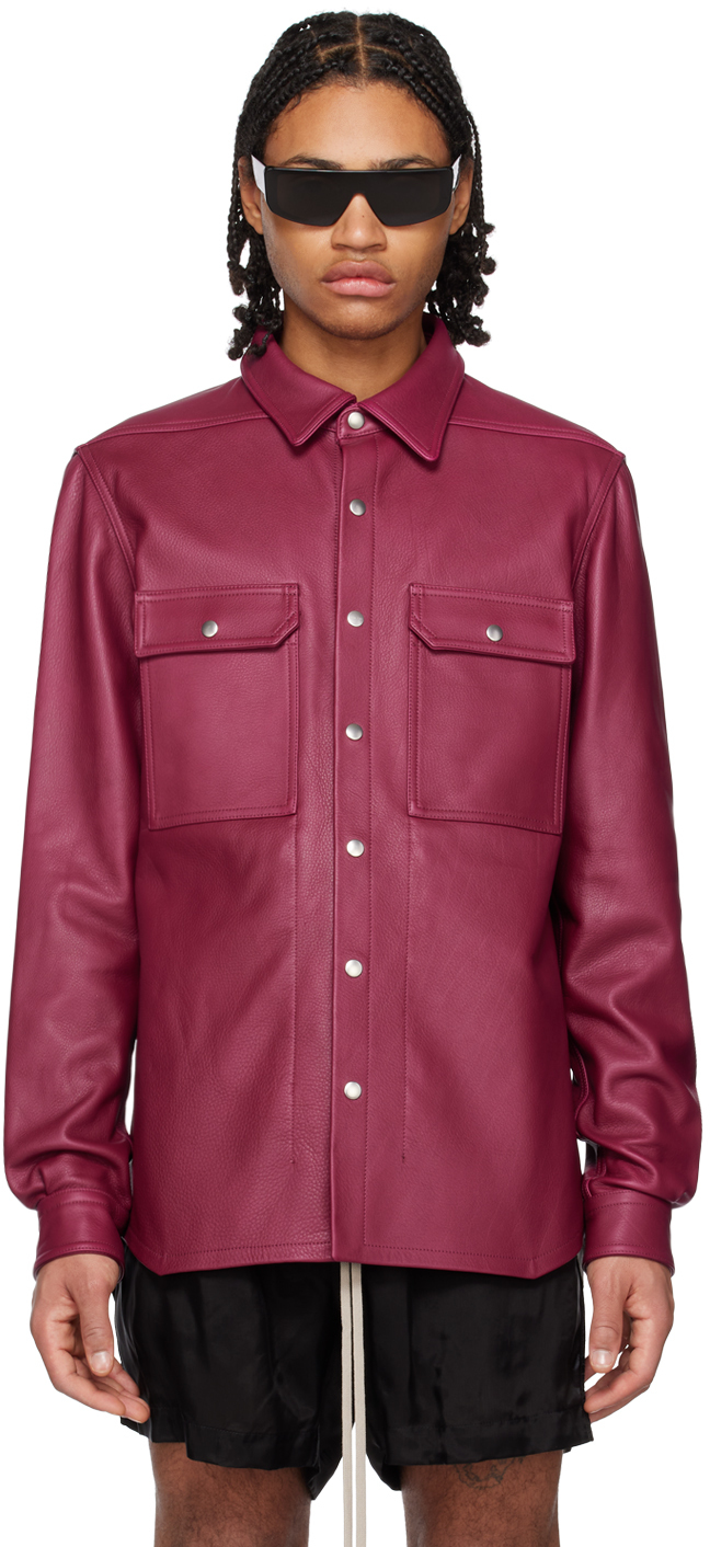 Rick Owens Pink Outershirt Leather Jacket In 23 Fuchsia